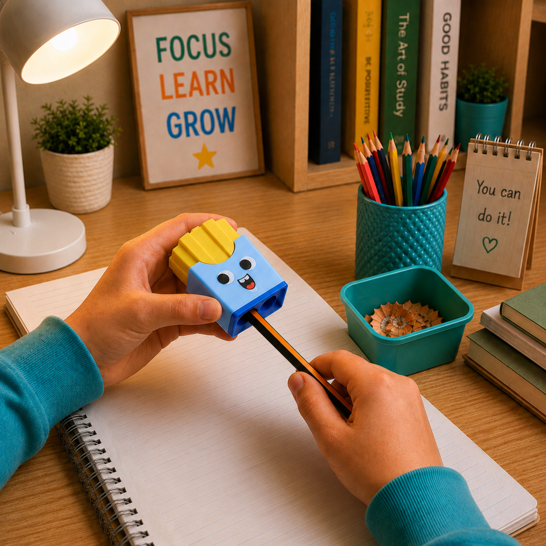 French Fries Pencil Sharpener with Eraser, Cute Cartoon Manual Pencil Sharpener with Attractive Design, Novelty Desk Sharpener for School, Office, Home, Study and Everyday Use