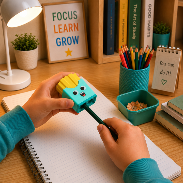 French Fries Pencil Sharpener with Eraser, Cute Cartoon Manual Pencil Sharpener with Attractive Design, Novelty Desk Sharpener for School, Office, Home, Study and Everyday Use