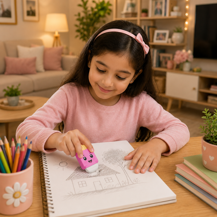 French Fries Pencil Sharpener with Eraser, Cute Cartoon Manual Pencil Sharpener with Attractive Design, Novelty Desk Sharpener for School, Office, Home, Study and Everyday Use