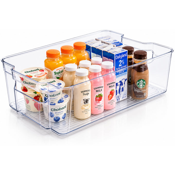 Beram PureNest XL Spacious Refrigerator Organizer Basket Transparent Rectangular Fridge Storage Bin Clear PET Box with Handles Stackable Pantry Freezer Container BPA-Free Multipurpose Kitchen Storage