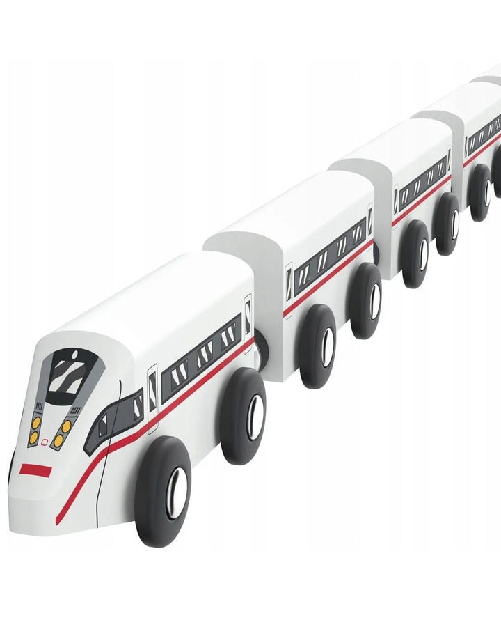 German Express Wooden Train Toy Set – 5-Piece Intercity Train with Magnetic Couplings – Durable Real Wood Construction – Safe for Kids Age 2+ – TÜV Rheinland & GS Certified – Educational Pretend Play Railway Toy for Toddlers and Young Children