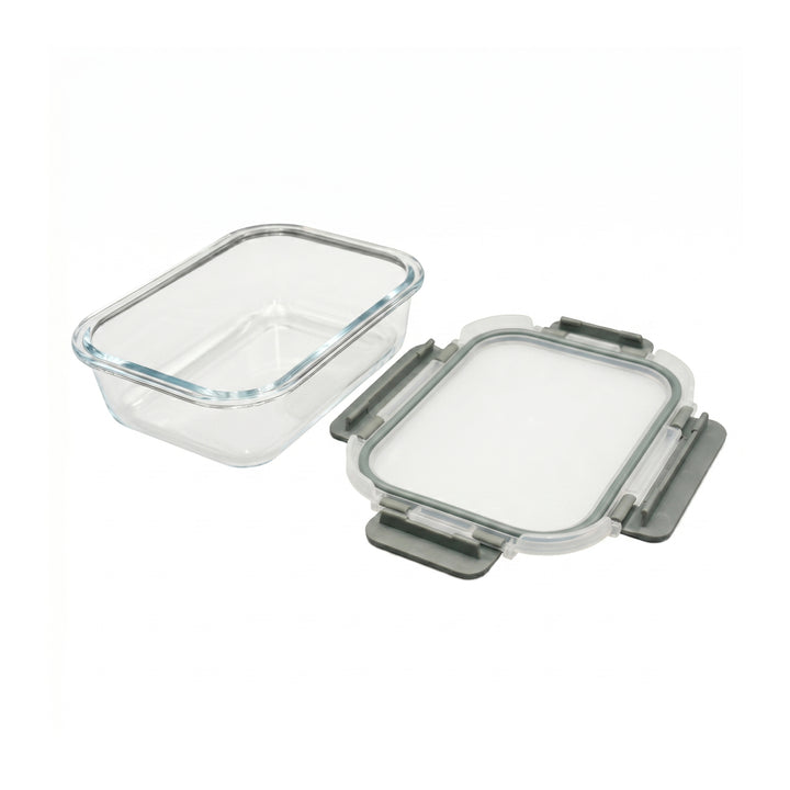 Beram Glass Food Storage Container with Lid 18.6×14.1×6.2 cm – Oven Safe Transparent Borosilicate Glass Box with Silicone Seal Airtight Leakproof Meal Prep Container for Oven Microwave Fridge & Freeze