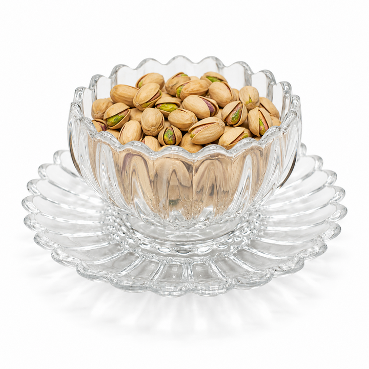 Crystal Glass Snack Bowl with Serving Plate, Decorative Fruit Tray Combination, Dry Fruit Candy Nut Dessert Serving Bowl Set for Dining Table Kitchen Ramadan & Home Decor
