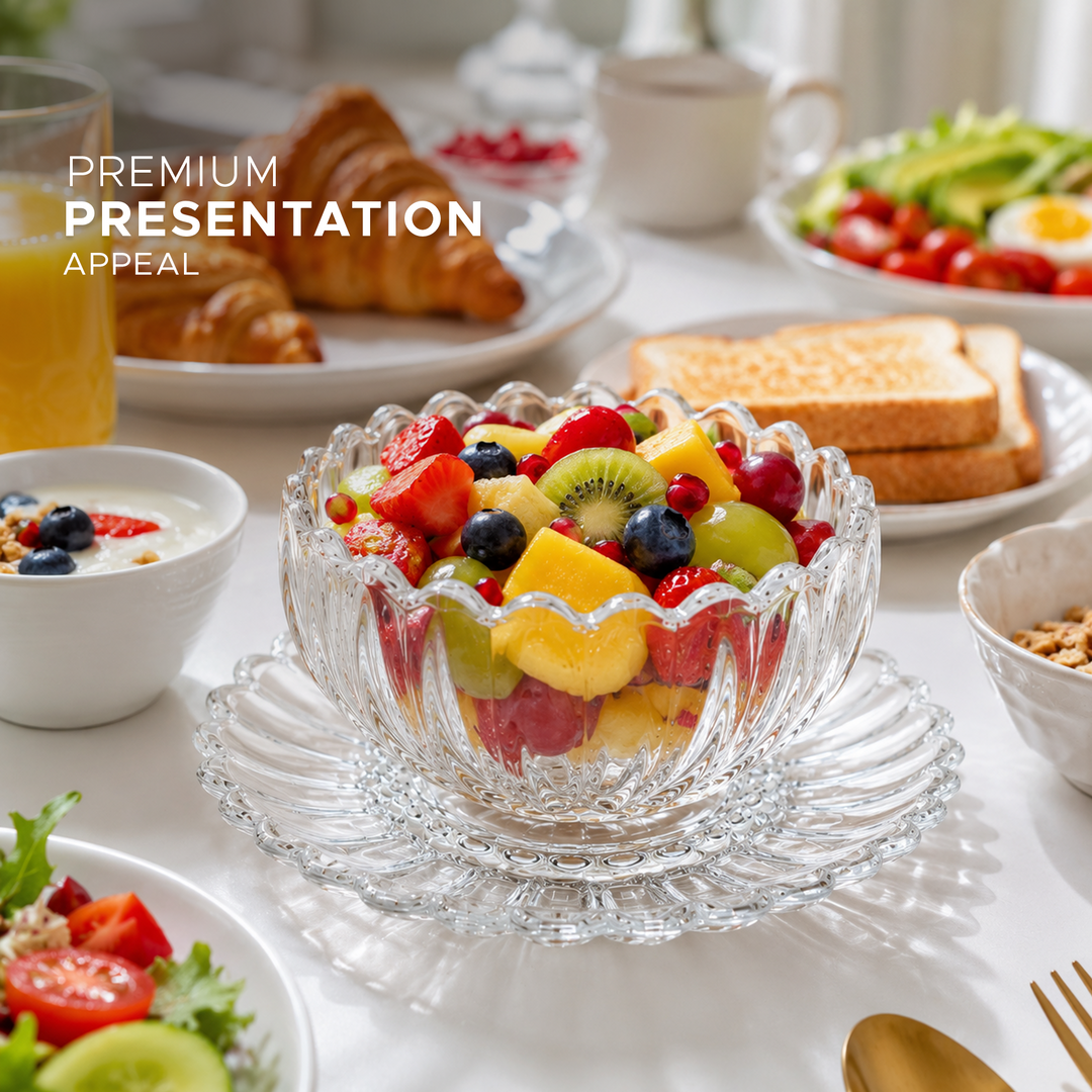 Crystal Glass Snack Bowl with Serving Plate, Decorative Fruit Tray Combination, Dry Fruit Candy Nut Dessert Serving Bowl Set for Dining Table Kitchen Ramadan & Home Decor