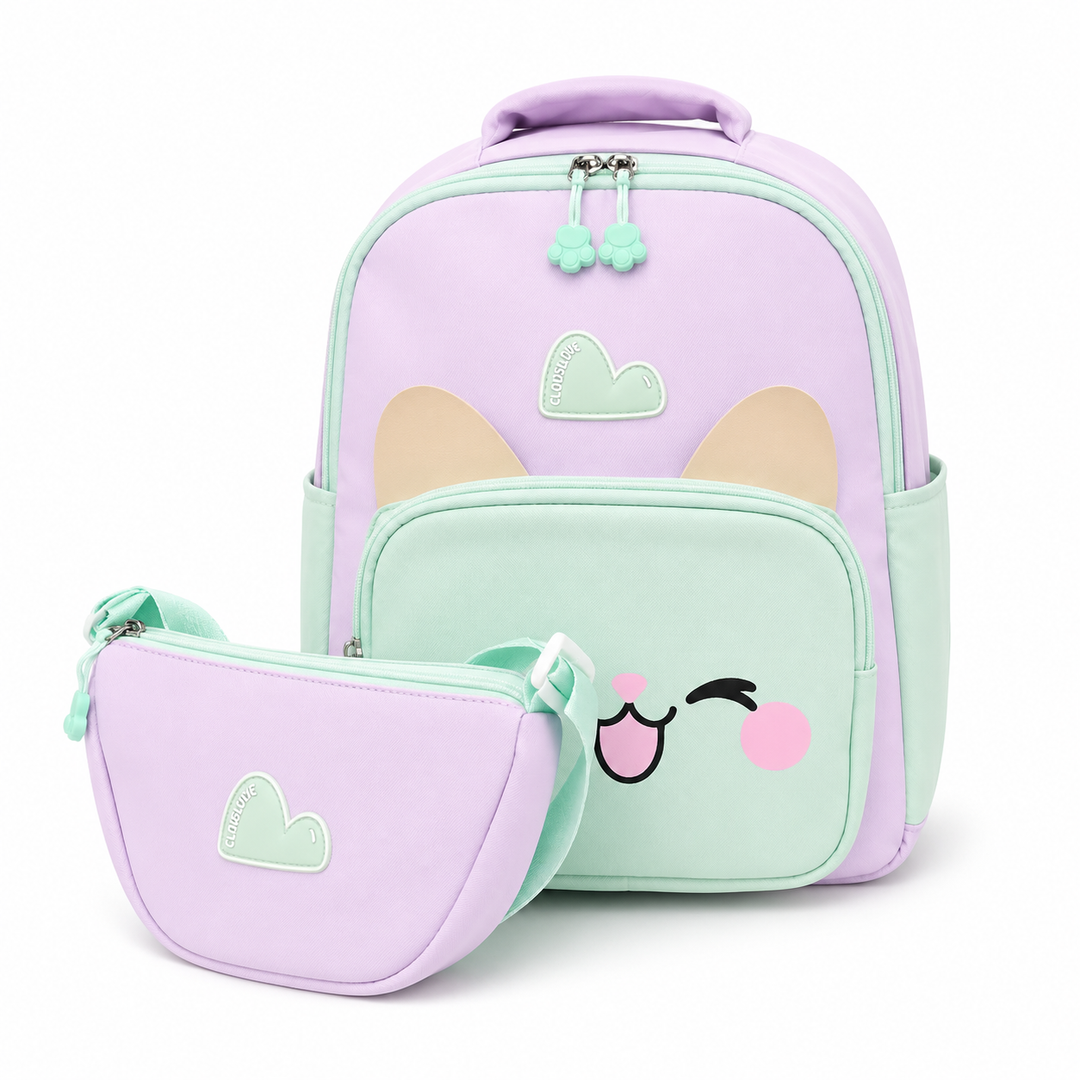 Buddy Animal School Backpack with Matching Side Bag, Lightweight Student Book Bag Set, Cute Cartoon School Backpack with Adjustable Shoulder Straps, Multi Pocket Backpack School, Daily Use & Travel.