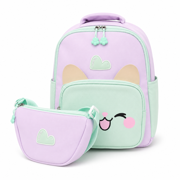 Buddy Animal School Backpack with Matching Side Bag, Lightweight Student Book Bag Set, Cute Cartoon School Backpack with Adjustable Shoulder Straps, Multi Pocket Backpack School, Daily Use & Travel.