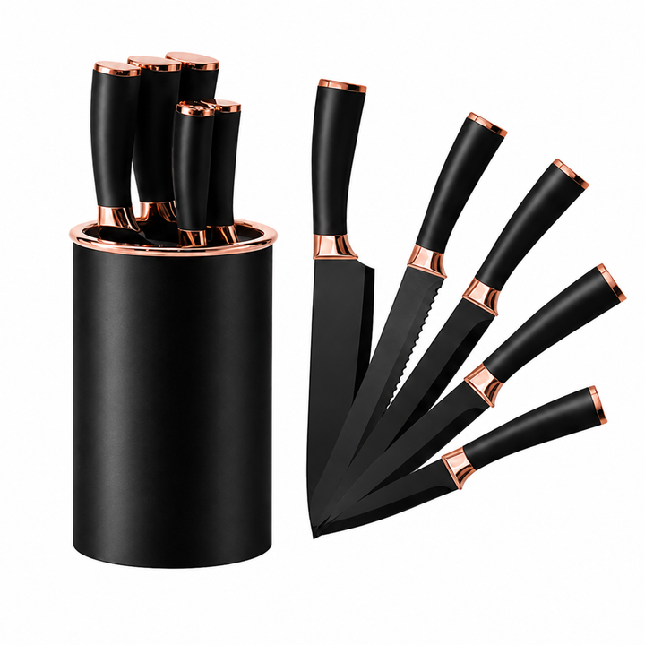 6 pieces Black and Rose Gold Knife Set