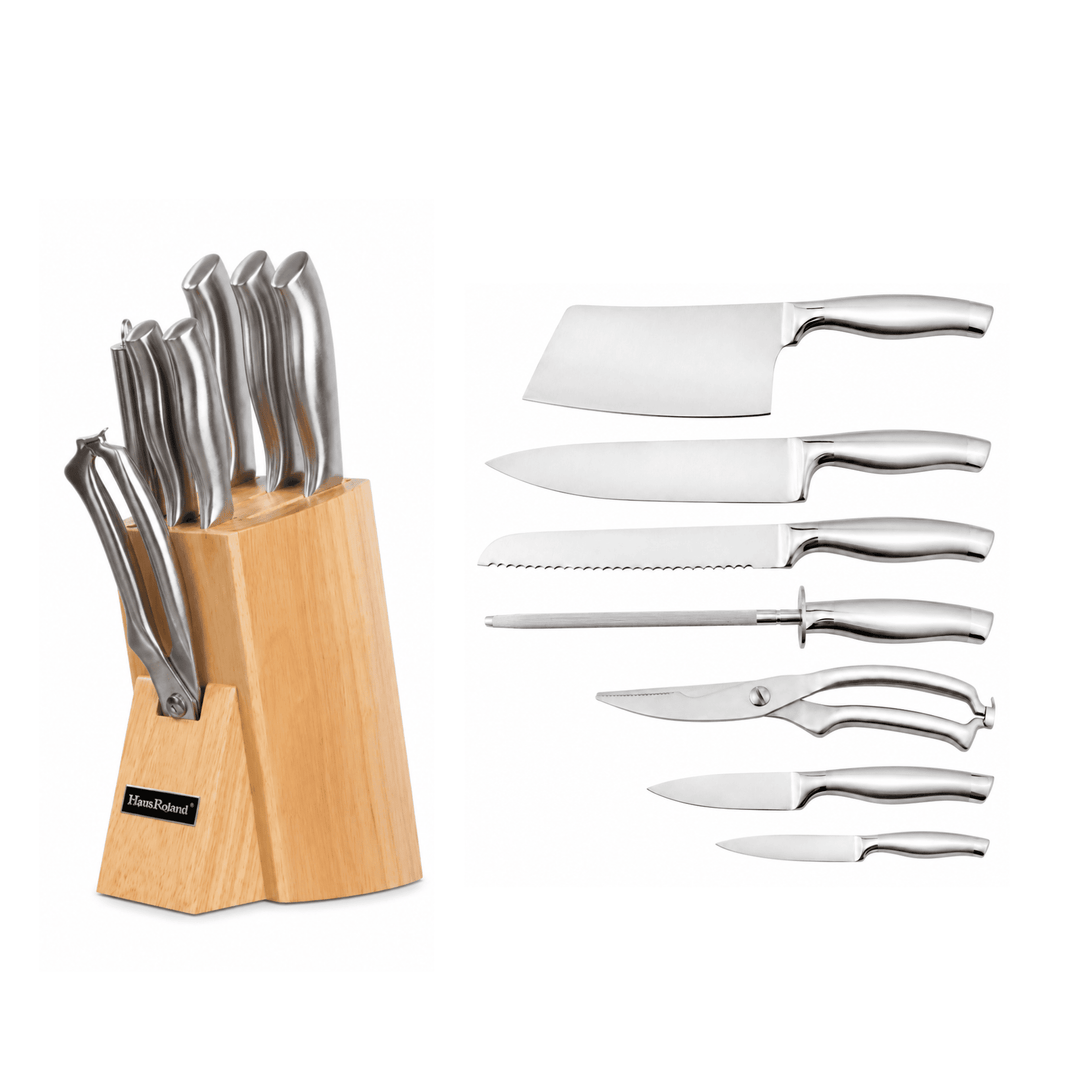 8 Pieces Steel Knife Set Wooden Block