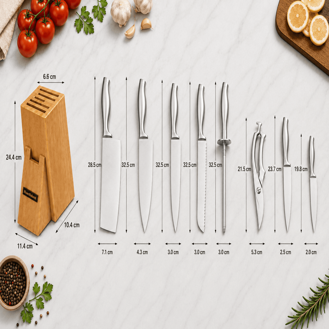8 Pieces Steel Knife Set Wooden Block