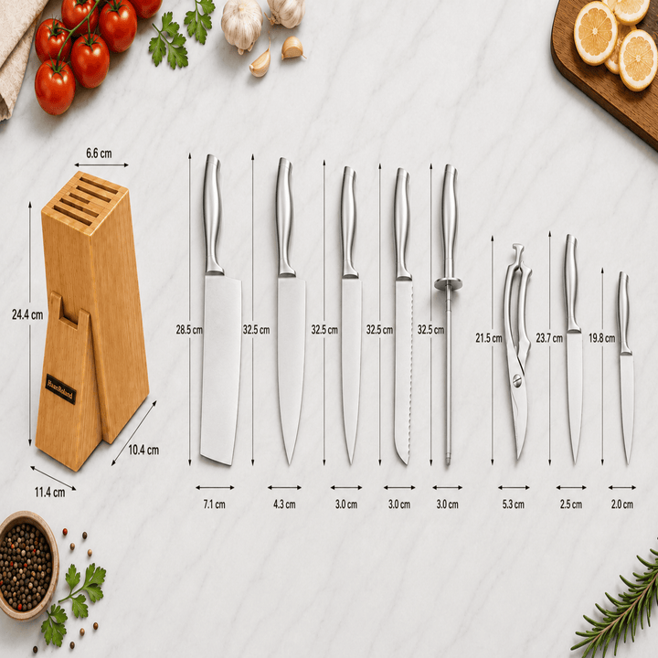 8 Pieces Steel Knife Set Wooden Block