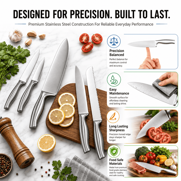 8 Pieces Steel Knife Set Wooden Block