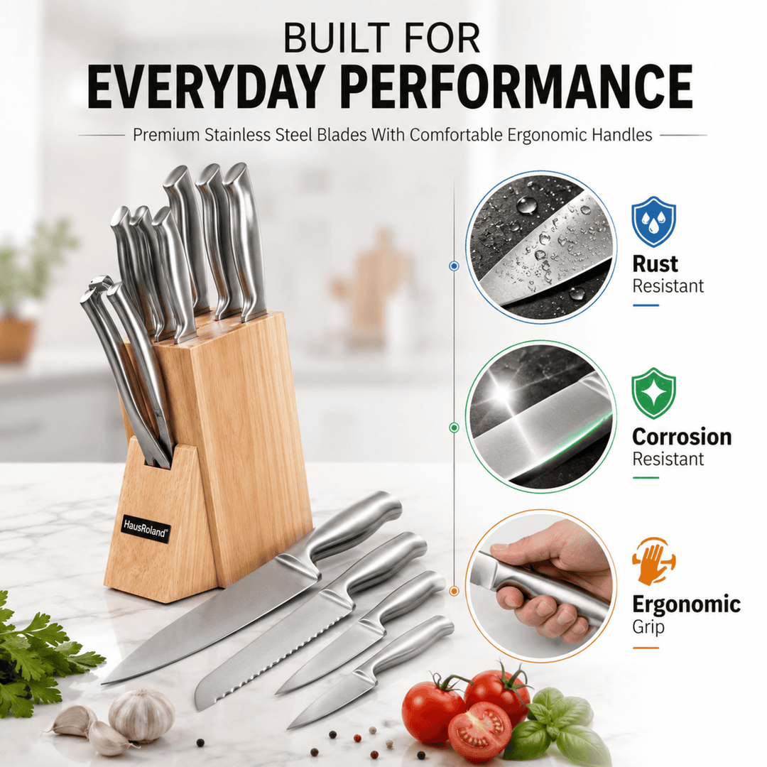 8 Pieces Steel Knife Set Wooden Block