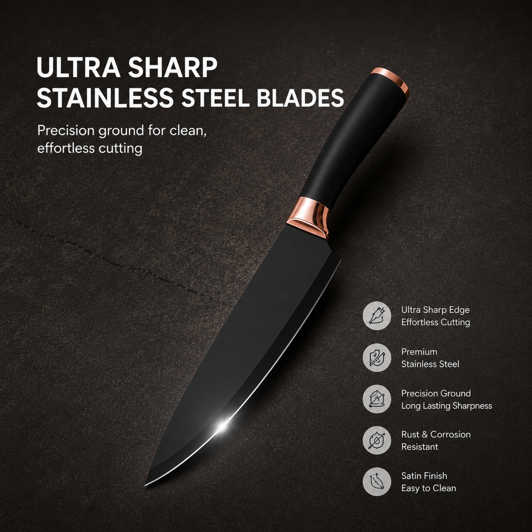 6 pieces Black and Rose Gold Knife Set