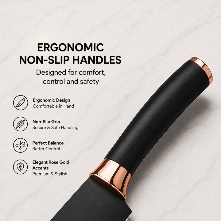 6 pieces Black and Rose Gold Knife Set