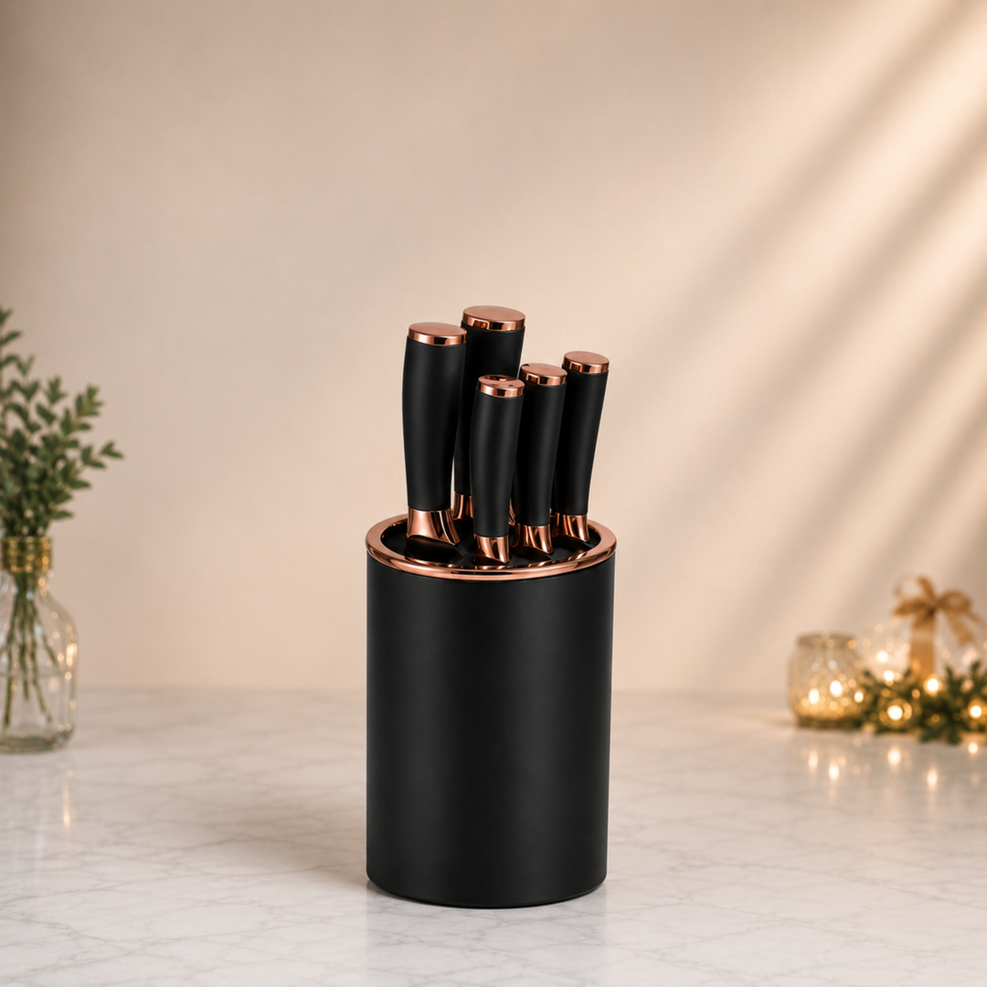 6 pieces Black and Rose Gold Knife Set
