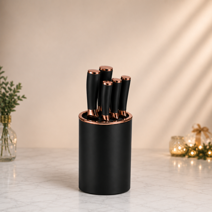 6 pieces Black and Rose Gold Knife Set