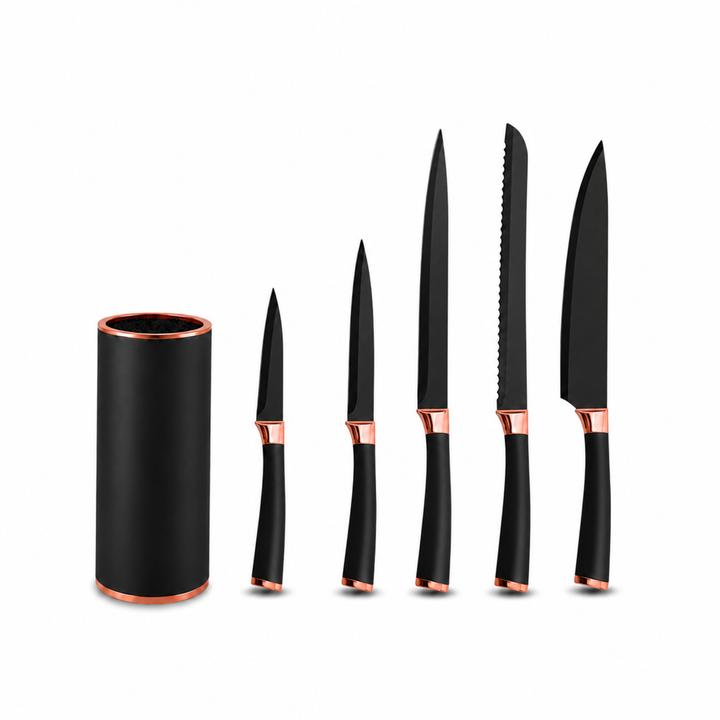6 pieces Black and Rose Gold Knife Set