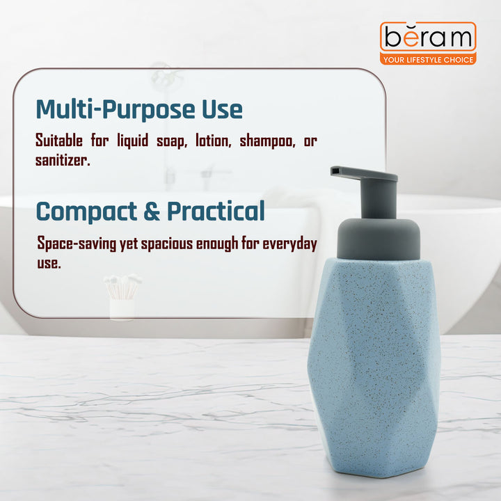 Beram Hexagon shaped Ceramic Liquid Soap Dispenser 350ml Modern Faceted Design with Black Pump Refillable 350ml Dotted Lotion & Hand Soap Dispenser for Bathroom & Kitchen