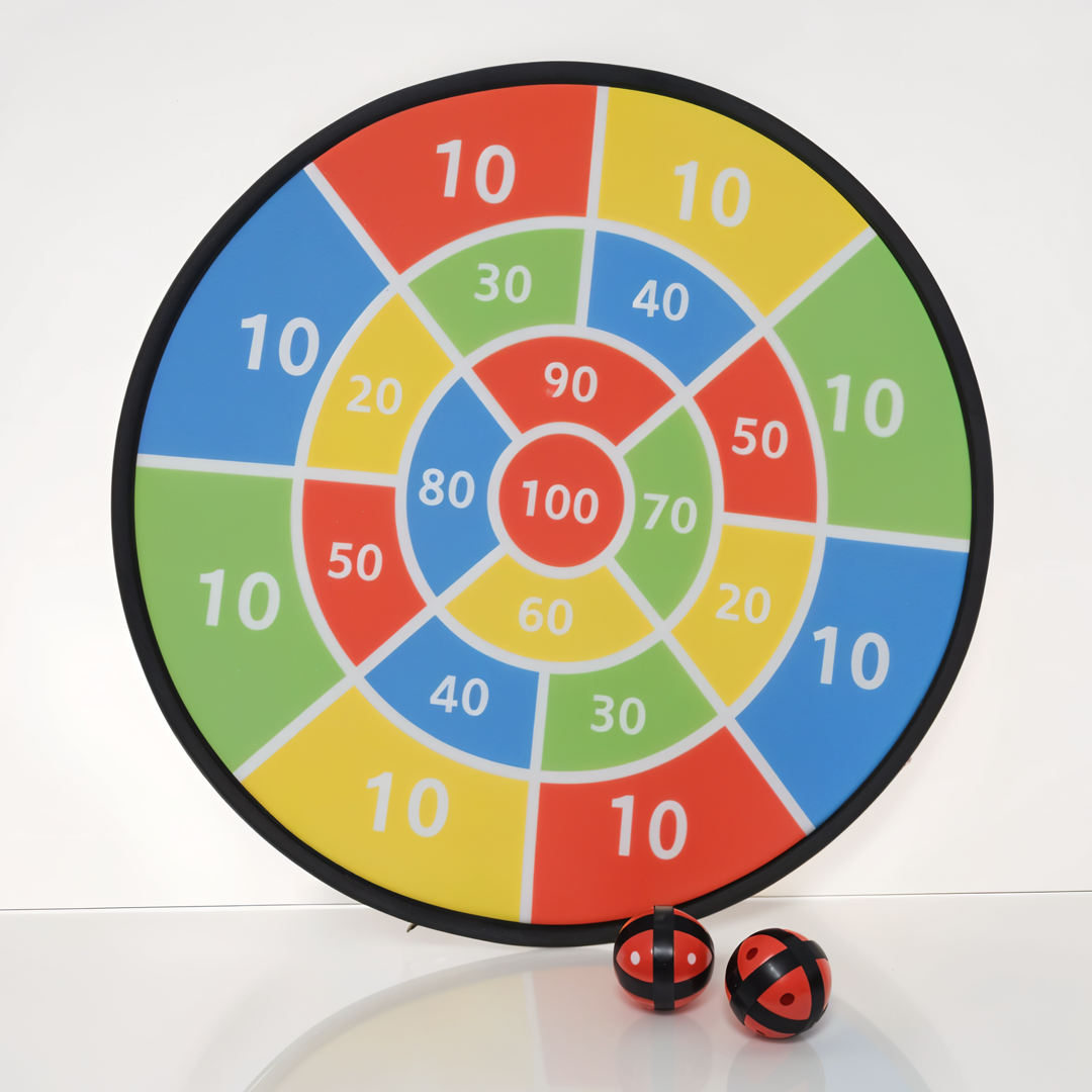 Playtive Hook & Loop Dartboard Set for Kids – Colorful Target Game with 3 Velcro Balls, Safe Indoor/Outdoor Toy for Ages 3+, Fun Educational Game for Hand-Eye Coordination, Scoring Skills & Family Playtime – TÜV GS Certified