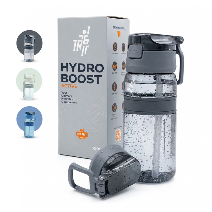 TR6 Hydro Boost Active Clear 550ml Water Bottle BPA Free Tritan Transparent Leak Proof Push Lid with Straw & Handle Lightweight Shatter Resistant Odor Free Ideal for Kids Office Gym & Daily use