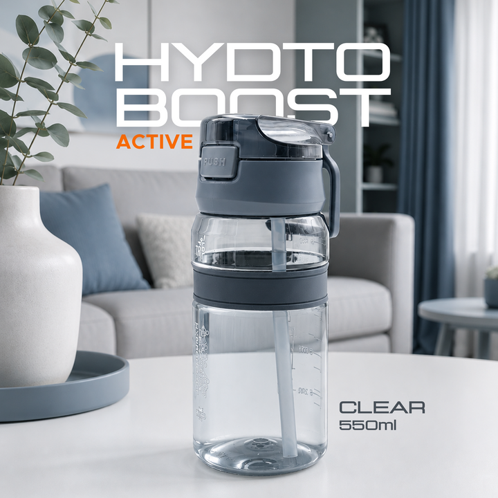 TR6 Hydro Boost Active Clear 550ml Water Bottle BPA Free Tritan Transparent Leak Proof Push Lid with Straw & Handle Lightweight Shatter Resistant Odor Free Ideal for Kids Office Gym & Daily use