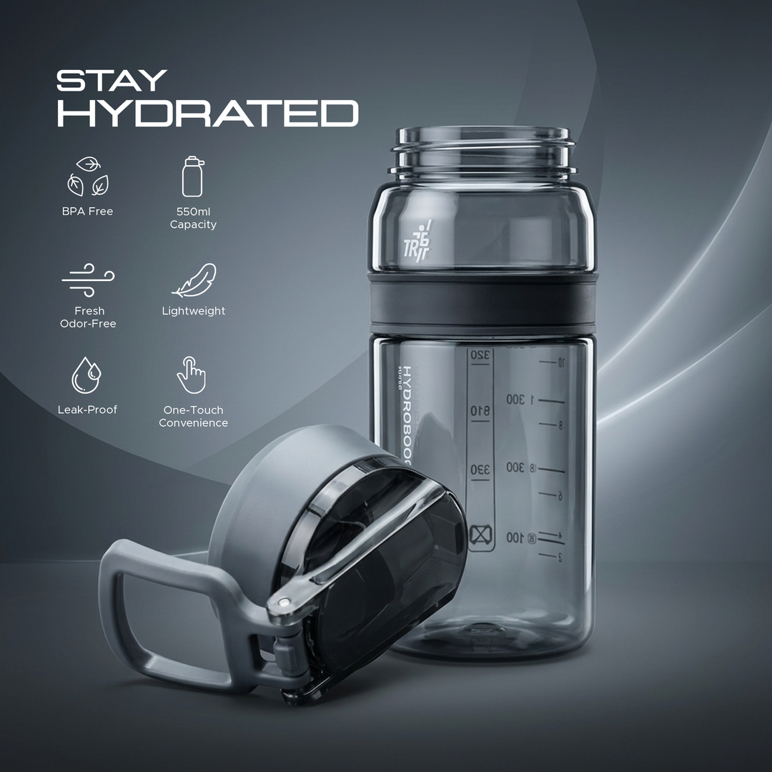 TR6 Hydro Boost Active Clear 550ml Water Bottle BPA Free Tritan Transparent Leak Proof Push Lid with Straw & Handle Lightweight Shatter Resistant Odor Free Ideal for Kids Office Gym & Daily use
