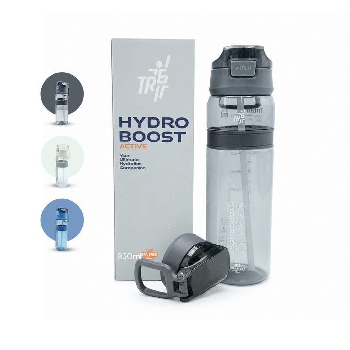 TR6 Hydro Boost Active Clear Water Bottle BPA Free Tritan Sports Bottle with Lockable Flip Lid Leakproof & Durable Ideal for Gym Office Outdoor Travel School 850ml