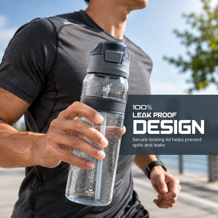 TR6 Hydro Boost Active Clear Water Bottle BPA Free Tritan Sports Bottle with Lockable Flip Lid Leakproof & Durable Ideal for Gym Office Outdoor Travel School 850ml