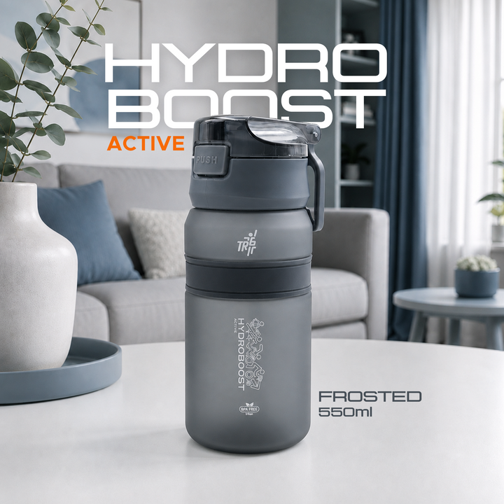 TR6 Hydra Boost Active Frosted 550ml BPA Free Tritan Bottle with Straw, Lockable Flip Lid Leakproof, Lightweight & Stylish Ideal for Gym, Work, School & Outdoor Use