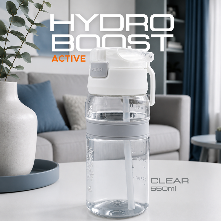 TR6 Hydro Boost Active Clear 550ml Water Bottle BPA Free Tritan Transparent Leak Proof Push Lid with Straw & Handle Lightweight Shatter Resistant Odor Free Ideal for Kids Office Gym & Daily use