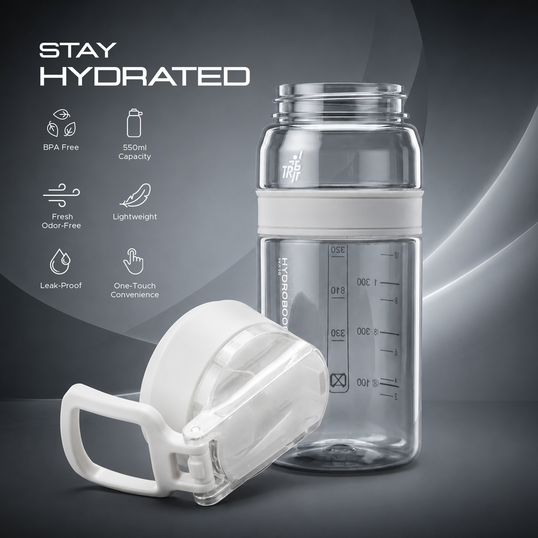TR6 Hydro Boost Active Clear 550ml Water Bottle BPA Free Tritan Transparent Leak Proof Push Lid with Straw & Handle Lightweight Shatter Resistant Odor Free Ideal for Kids Office Gym & Daily use