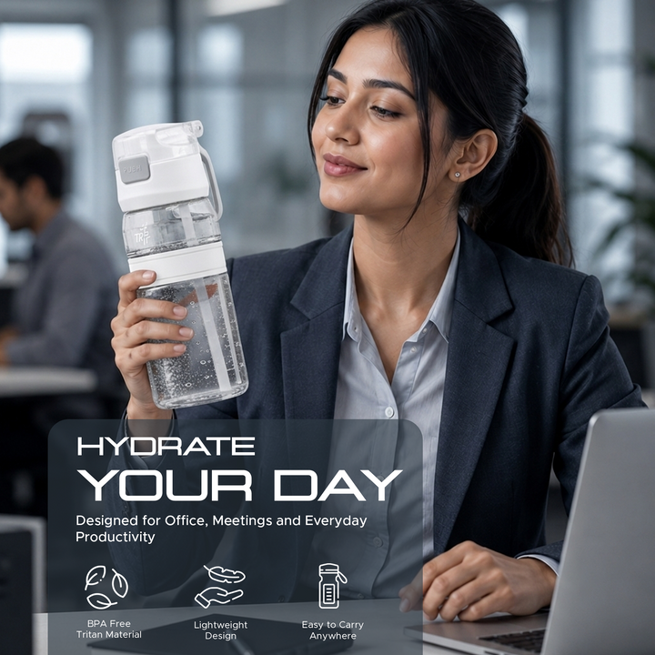 TR6 Hydro Boost Active Clear 550ml Water Bottle BPA Free Tritan Transparent Leak Proof Push Lid with Straw & Handle Lightweight Shatter Resistant Odor Free Ideal for Kids Office Gym & Daily use