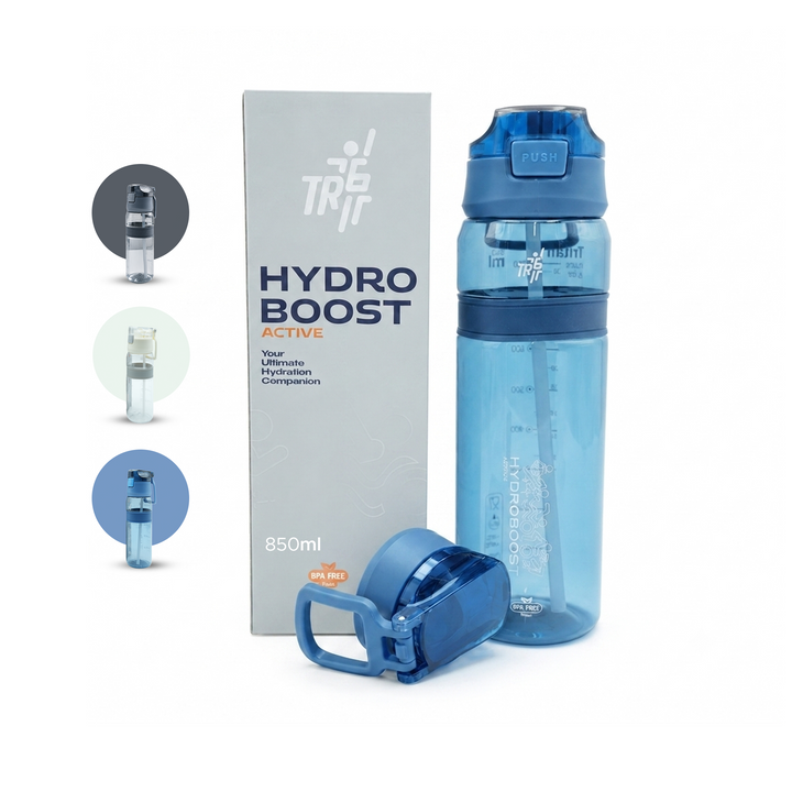 TR6 Hydro Boost Active Clear Water Bottle BPA Free Tritan Sports Bottle with Lockable Flip Lid Leakproof & Durable Ideal for Gym Office Outdoor Travel School 850ml