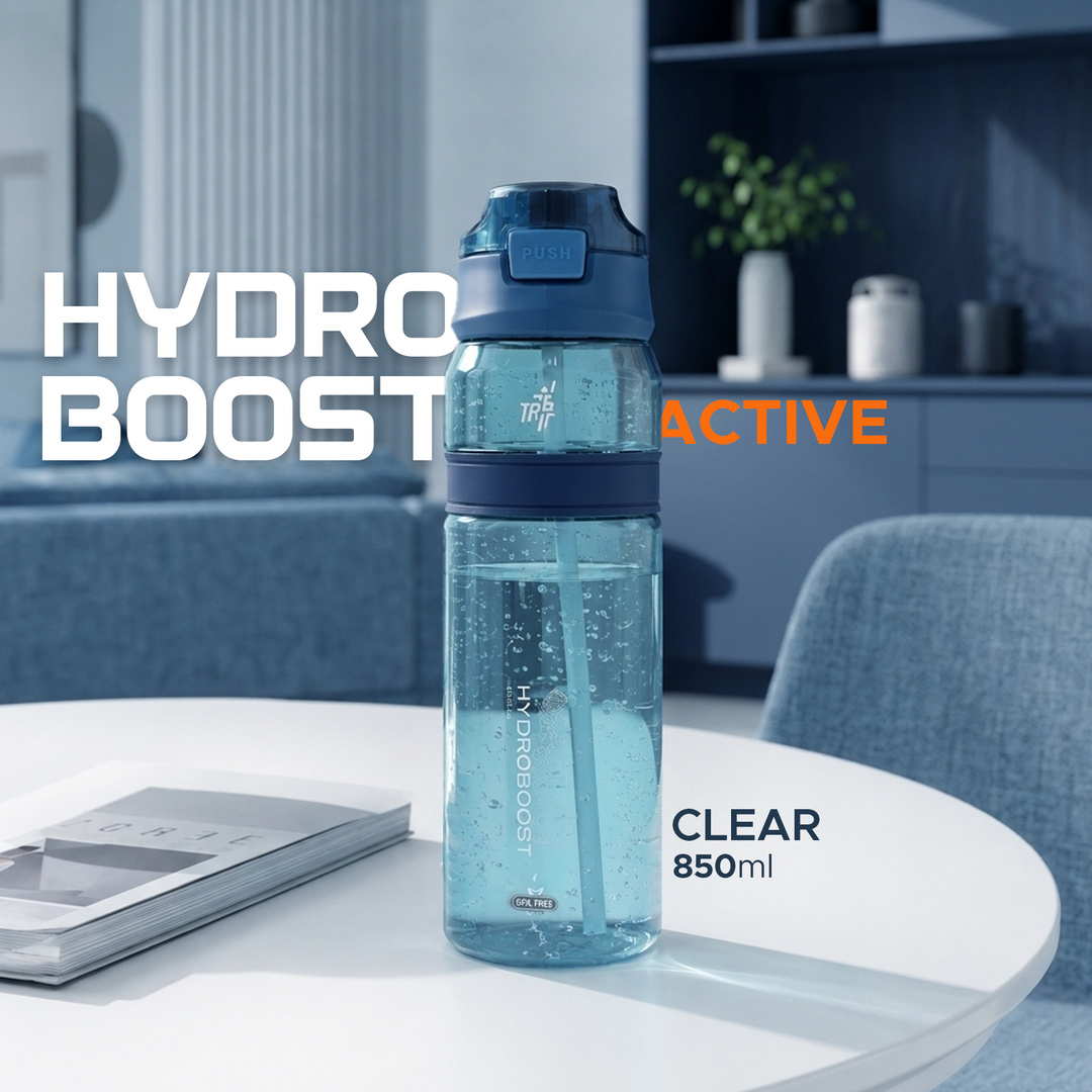 TR6 Hydro Boost Active Clear Water Bottle BPA Free Tritan Sports Bottle with Lockable Flip Lid Leakproof & Durable Ideal for Gym Office Outdoor Travel School 850ml