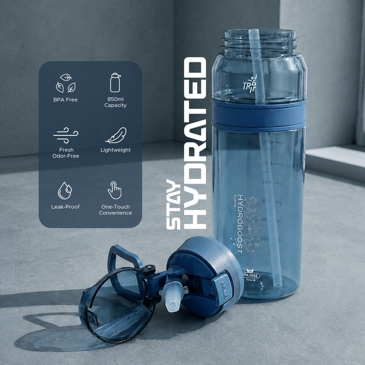 TR6 Hydro Boost Active Clear Water Bottle BPA Free Tritan Sports Bottle with Lockable Flip Lid Leakproof & Durable Ideal for Gym Office Outdoor Travel School 850ml