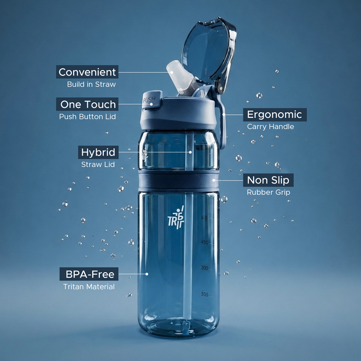 TR6 Hydro Boost Active Clear Water Bottle BPA Free Tritan Sports Bottle with Lockable Flip Lid Leakproof & Durable Ideal for Gym Office Outdoor Travel School 850ml