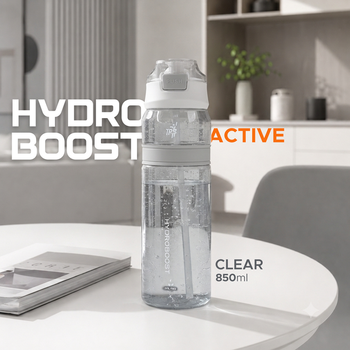 TR6 Hydro Boost Active Clear Water Bottle BPA Free Tritan Sports Bottle with Lockable Flip Lid Leakproof & Durable Ideal for Gym Office Outdoor Travel School 850ml