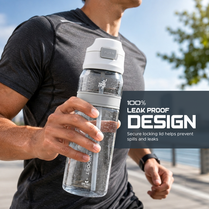 TR6 Hydro Boost Active Clear Water Bottle BPA Free Tritan Sports Bottle with Lockable Flip Lid Leakproof & Durable Ideal for Gym Office Outdoor Travel School 850ml
