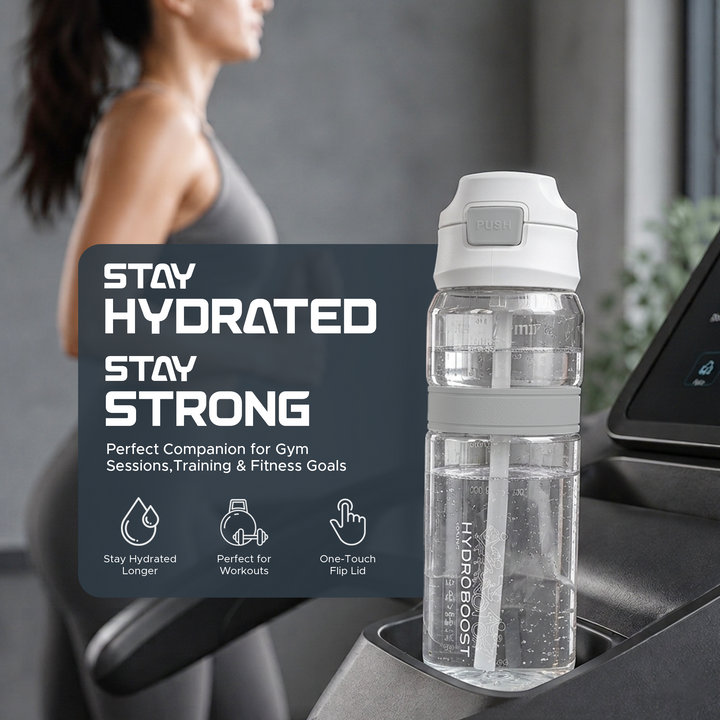 TR6 Hydro Boost Active Clear Water Bottle BPA Free Tritan Sports Bottle with Lockable Flip Lid Leakproof & Durable Ideal for Gym Office Outdoor Travel School 850ml