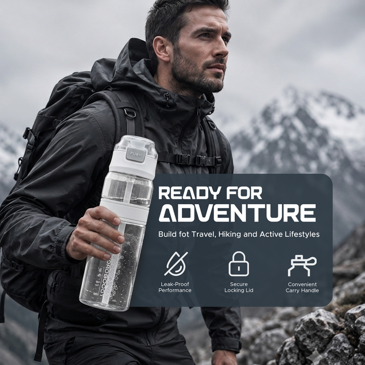 TR6 Hydro Boost Active Clear Water Bottle BPA Free Tritan Sports Bottle with Lockable Flip Lid Leakproof & Durable Ideal for Gym Office Outdoor Travel School 850ml