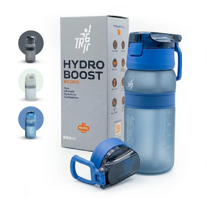 TR6 Hydra Boost Active Frosted 550ml BPA Free Tritan Bottle with Straw, Lockable Flip Lid Leakproof, Lightweight & Stylish Ideal for Gym, Work, School & Outdoor Use