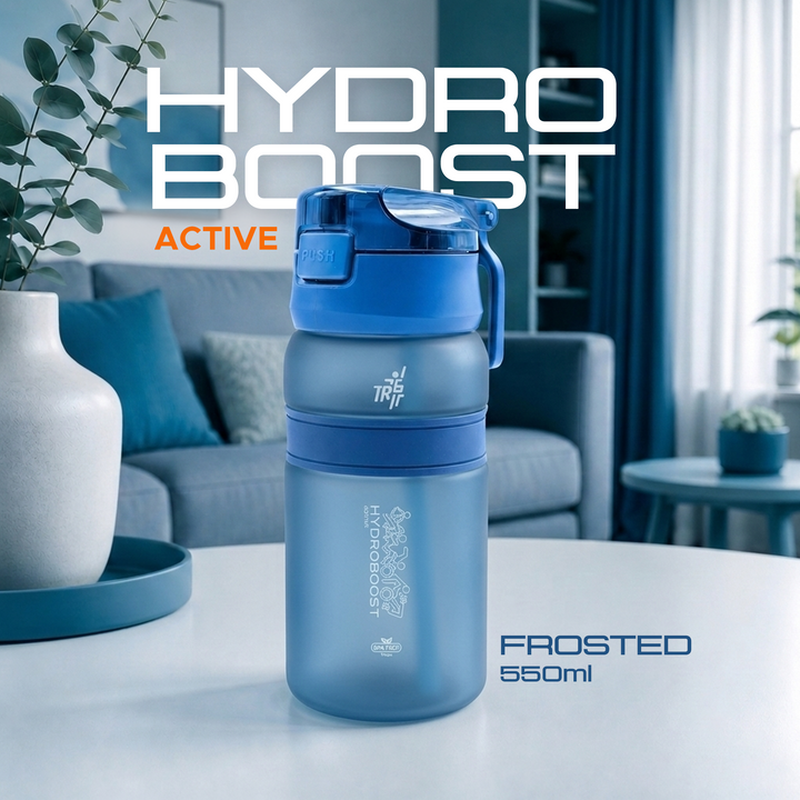 TR6 Hydra Boost Active Frosted 550ml BPA Free Tritan Bottle with Straw, Lockable Flip Lid Leakproof, Lightweight & Stylish Ideal for Gym, Work, School & Outdoor Use