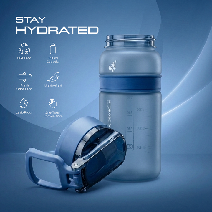 TR6 Hydra Boost Active Frosted 550ml BPA Free Tritan Bottle with Straw, Lockable Flip Lid Leakproof, Lightweight & Stylish Ideal for Gym, Work, School & Outdoor Use