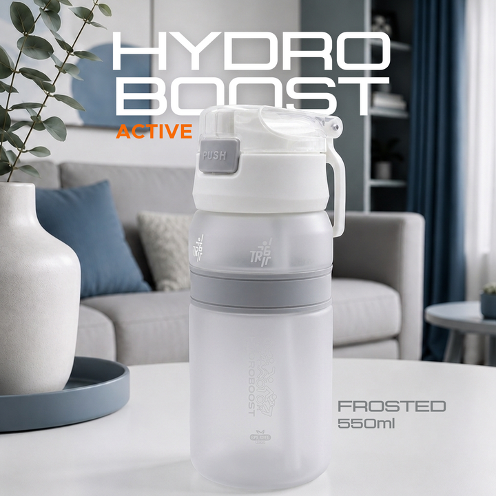 TR6 Hydra Boost Active Frosted 550ml BPA Free Tritan Bottle with Straw, Lockable Flip Lid Leakproof, Lightweight & Stylish Ideal for Gym, Work, School & Outdoor Use