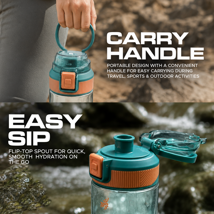 TR6 Sport Clear Gym Water Bottle 590ml BPA Free Leak Proof Flip Lock Lid Temp Resistance 10°C to 80°C Carry holder Hydration Bottle for Fitness Office Travel School & Daily use 580ml
