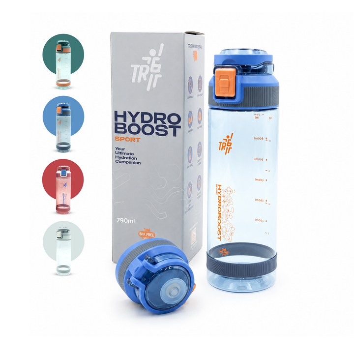 TR6 Hydra Boost Sport Clear Gym Bottle Leak Proof BPA Free Flip Lock Lid Carry Holder Lightweight for Gym Office Travel Hydration Tracker with Markings 790ml 790 ml