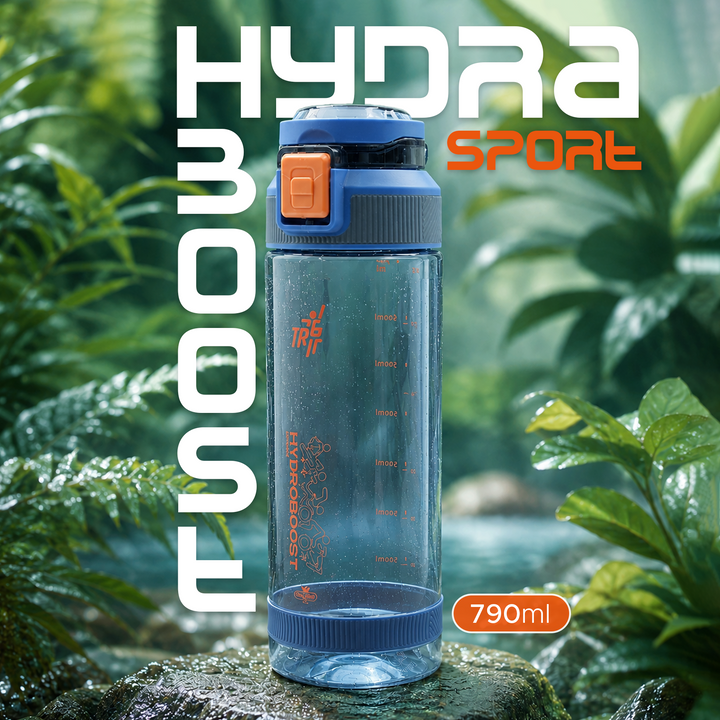 TR6 Hydra Boost Sport Clear Gym Bottle Leak Proof BPA Free Flip Lock Lid Carry Holder Lightweight for Gym Office Travel Hydration Tracker with Markings 790ml 790 ml