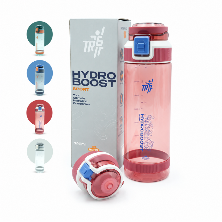TR6 Hydra Boost Sport Clear Gym Bottle Leak Proof BPA Free Flip Lock Lid Carry Holder Lightweight for Gym Office Travel Hydration Tracker with Markings 790ml 790 ml