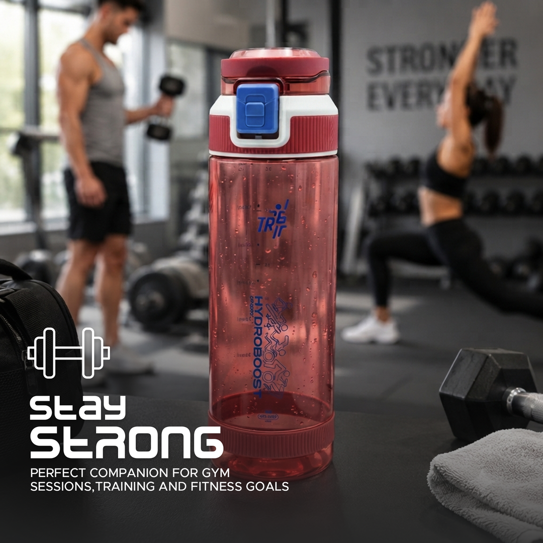 TR6 Hydra Boost Sport Clear Gym Bottle Leak Proof BPA Free Flip Lock Lid Carry Holder Lightweight for Gym Office Travel Hydration Tracker with Markings 790ml 790 ml