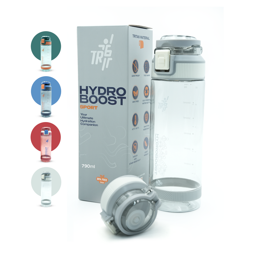 TR6 Hydra Boost Sport Clear Gym Bottle Leak Proof BPA Free Flip Lock Lid Carry Holder Lightweight for Gym Office Travel Hydration Tracker with Markings 790ml 790 ml
